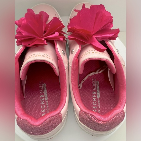 Pink Sketcher Sneakers with Floral Detail - Size 4 - Picture 6 of 10